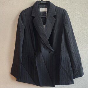 Everlane Blazer Womens 00 Black Pinstripe Double Breasted Recycled Lined Jacket